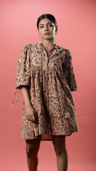 Embrace comfort and style with our Breezy Bell Dress in Kalamkari Mustard. Featuring trendy bell sleeves, this cotton dress is perfect for casual outings. Ideal for those searching for midi dresses or floral dresses for women. Explore more at Sevy.in!