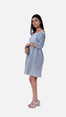 Make a stylish statement in our Navy Blue Striped A-line mini dress. With trendy puff sleeves and a captivating stripes pattern, it's the perfect blend of modern style and classic charm. Crafted from 100% cotton seersucker, machine wash cold recommended. Check out our mini dresses and long dresses for women.