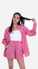 Fuchsia color shirt with stylish stripes print and voluminous sleeves, 100% cotton seersucker, perfect for a sophisticated look