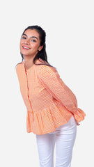 Step up your fashion game with the "Checkered Shirt - Rost Orange," a stylish and versatile women's top. This blouse boasts a trendy checkered pattern and a vibrant rost orange color, making it perfect for any occasion. Whether for a casual day out or a special event, this elegant checkered shirt adds a touch of flair to your ensemble. Take advantage of our exclusive offer and get up to 50% off when you shop this fashionable blouse online now.